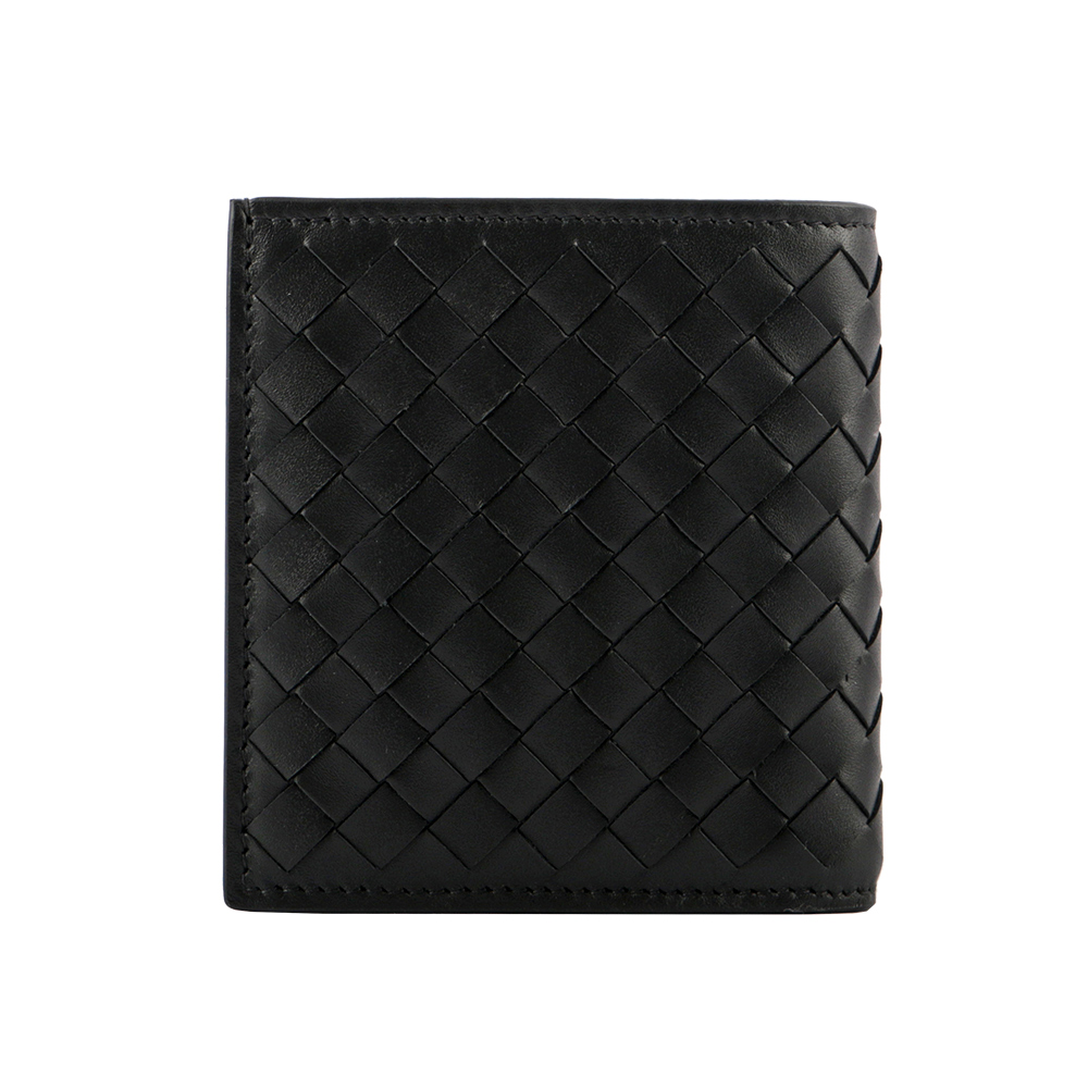 BOTTEGA VENETA 小牛皮編織對開6卡短夾/黑色, , large