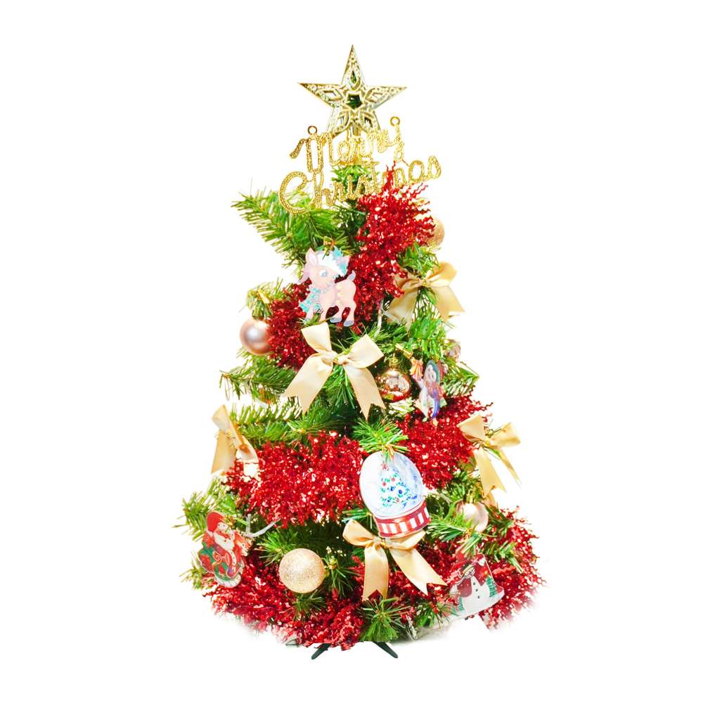 摩達客-台灣製2尺(60cm)精緻型裝飾綠色聖誕樹+童話彩繪木牌水晶球紅金系列飾品組/不含燈/本島免運費/歐美外銷人氣款, , large