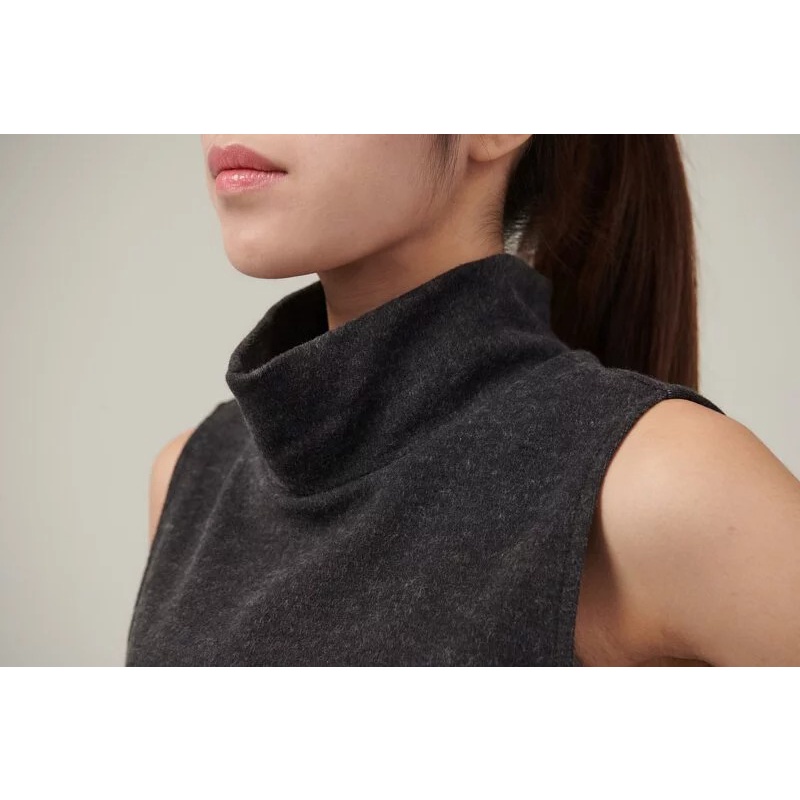 YOGA FLOW Fleece Sleeveless - 高領短版罩衫 - 深灰紋 Dark Crey, , large