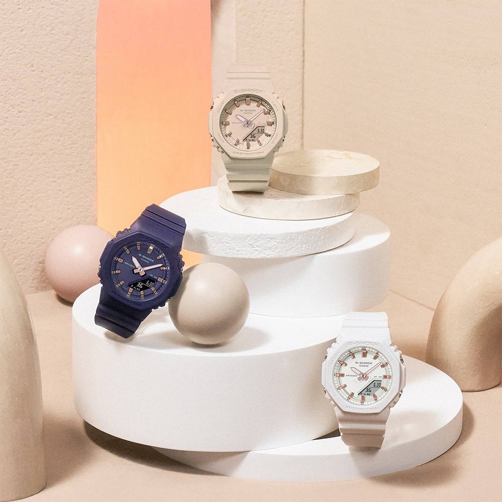 CASIO 卡西歐 G-SHOCK 優雅玫瑰金時標 八角雙顯手錶 520情人節 送禮-海軍藍 GMA-P2100M-2A, , large