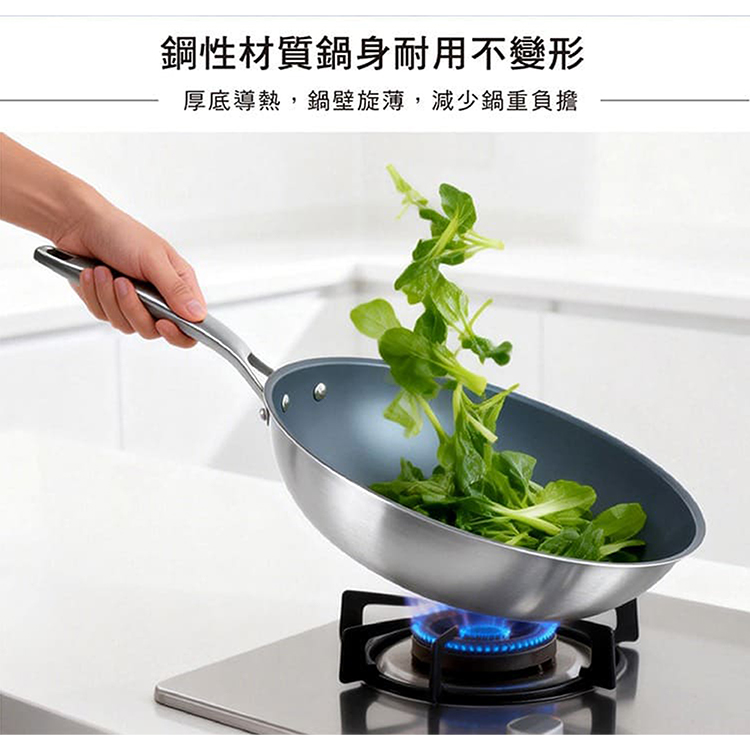 仙德曼複合金輕量不沾深炒鍋-32cm-附蓋-2支, , large