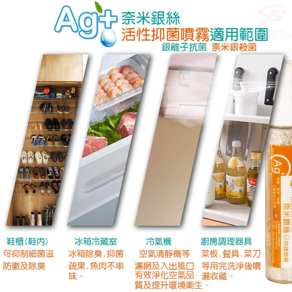 GS MALL 台灣製造 60ml 奈米銀離子除臭噴霧瓶 奈米銀除臭 防霉噴霧 除臭噴霧 噴霧瓶 銀離子除臭 除臭, , large