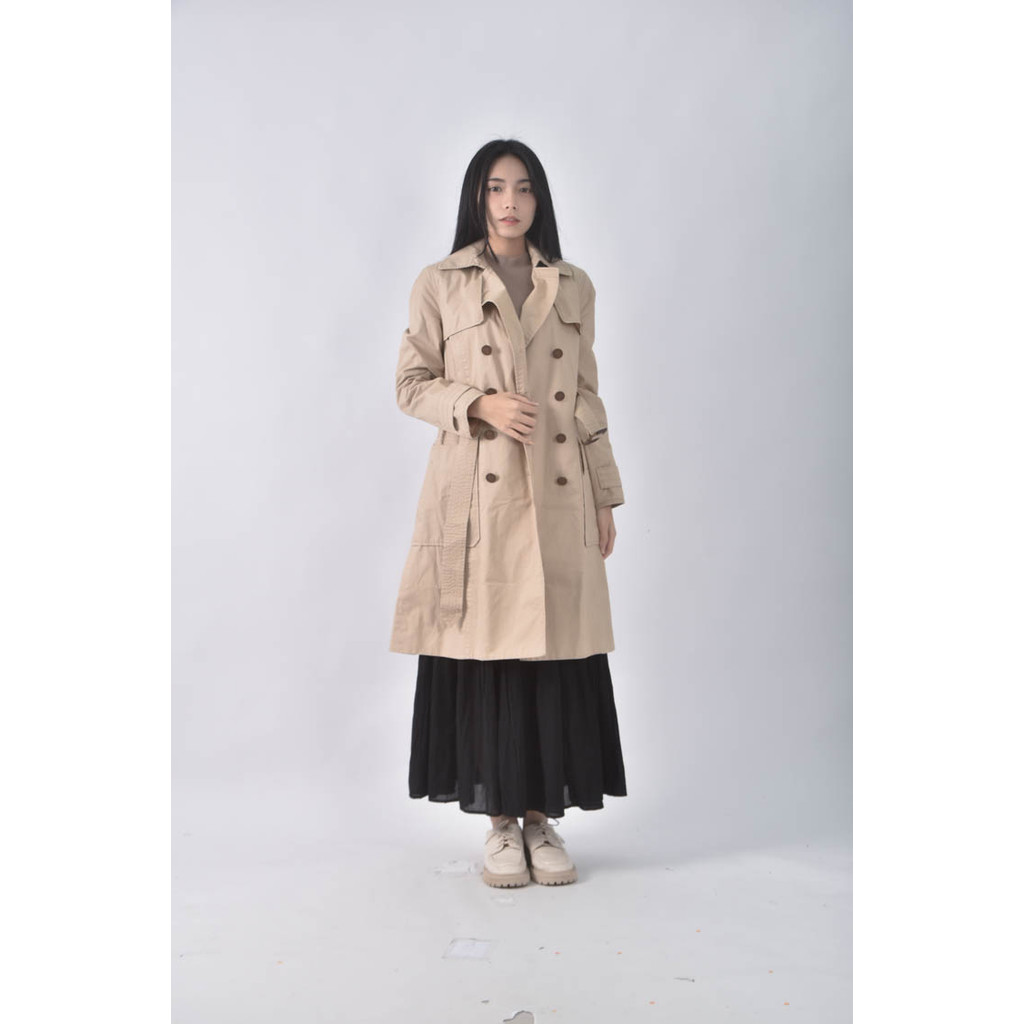 (S) mangosuit棉質杏色綁帶外套二手衣