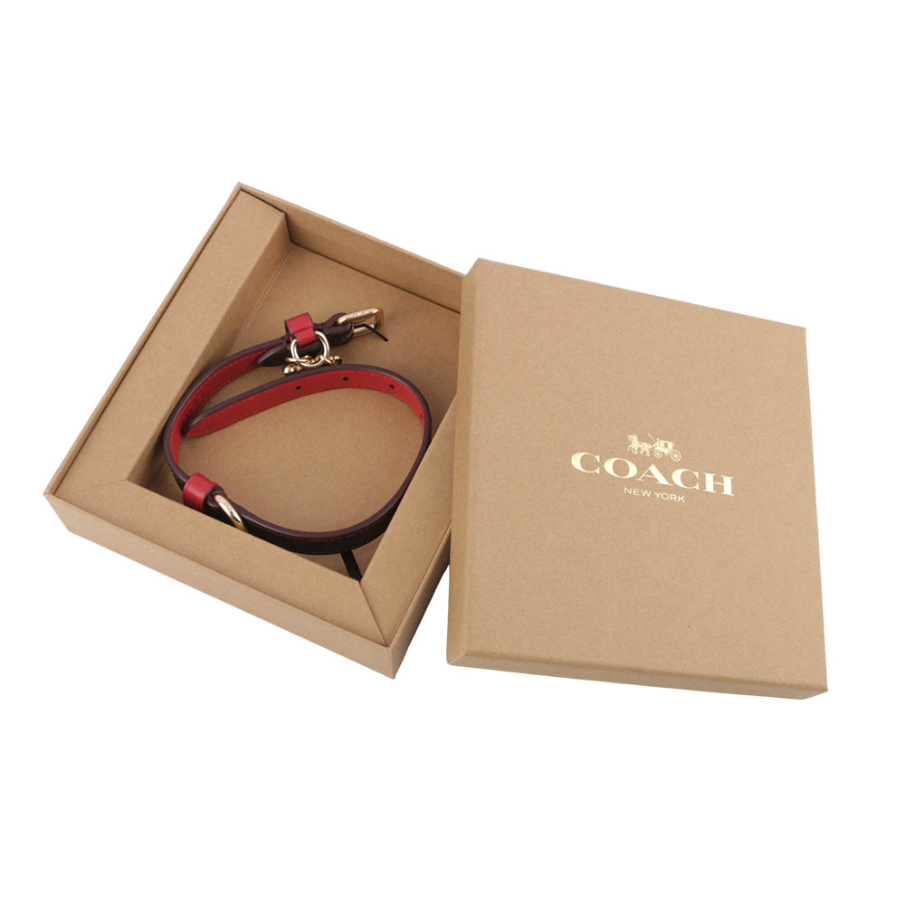 COACH 塗層帆布及皮革骨頭墜飾小款寵物項圈/棕色/蘋果紅, , large