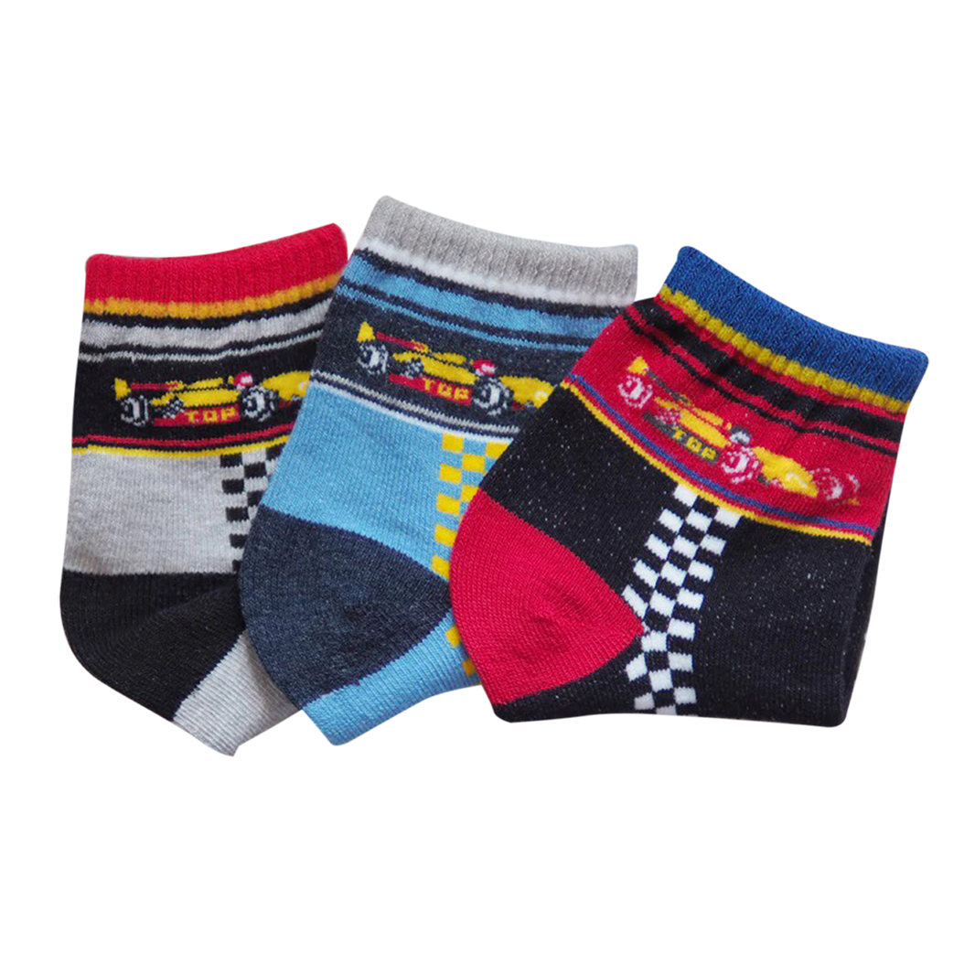 Kaimei Cotton] MIT Made in Taiwan Pure Cotton Racing Children's Socks F1 Racing Three Colors 18-22cm-8 Pairs, , large