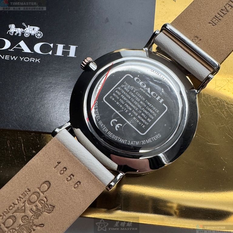 [星晴錶業]COACH手錶,36mm,CH00249銀白色錶面銀錶殼白真皮皮革錶帶款, , large