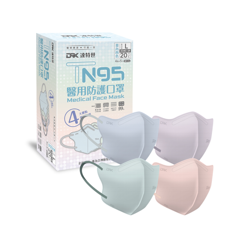 【DRX達特世】TN95醫用3D口罩-成人/兒童20入 (顏色/尺寸任選), , large