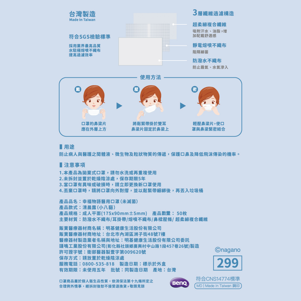 [正光藥局] 幸福物語-吉伊卡哇成人醫用口罩50入 (小八貓) /盒, , large