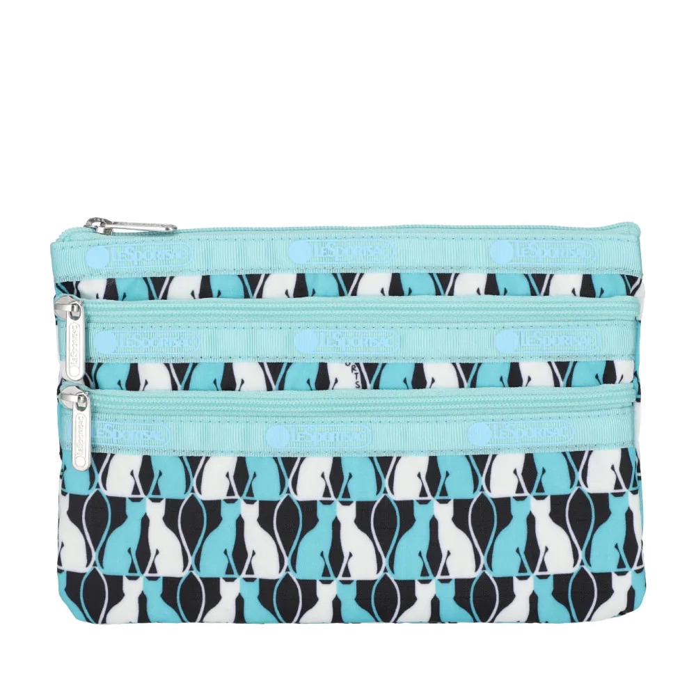 LeSportsac 3-ZIP COSMETIC 三層拉鍊化妝包 - 鏡中貓影, , large