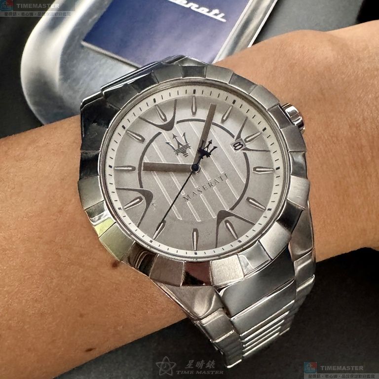 [星晴錶業]MASERATI手錶,44mm,R8853103001白色錶面銀錶殼銀色精鋼錶帶款, , large
