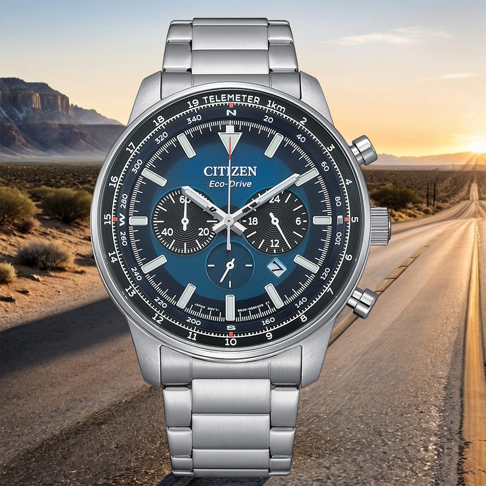 CITIZEN 星辰 賽車風格光動能三眼計時手錶 CA4500-91L, , large