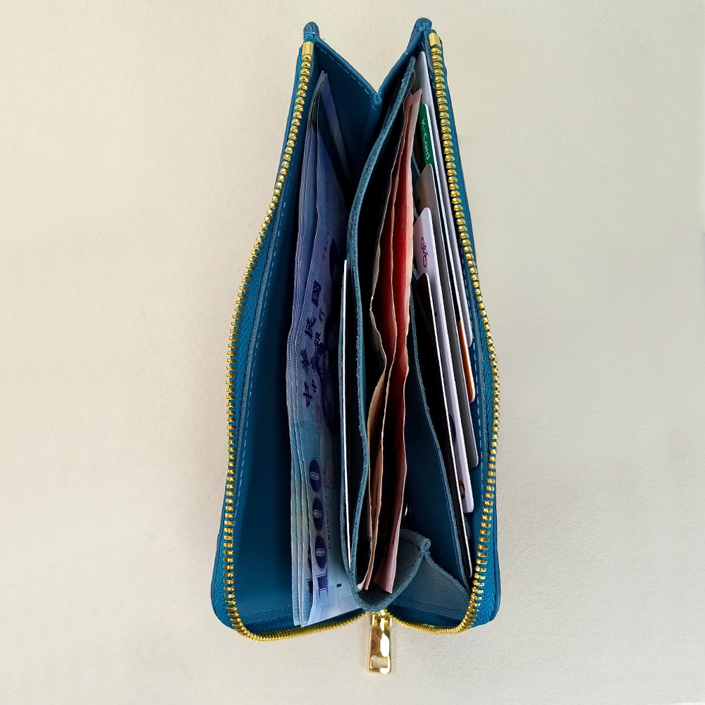 【M2nd】柯蜜頓鴕鳥皮通勤組輕薄長夾/證件套(土耳其藍-T65AT07A), , large