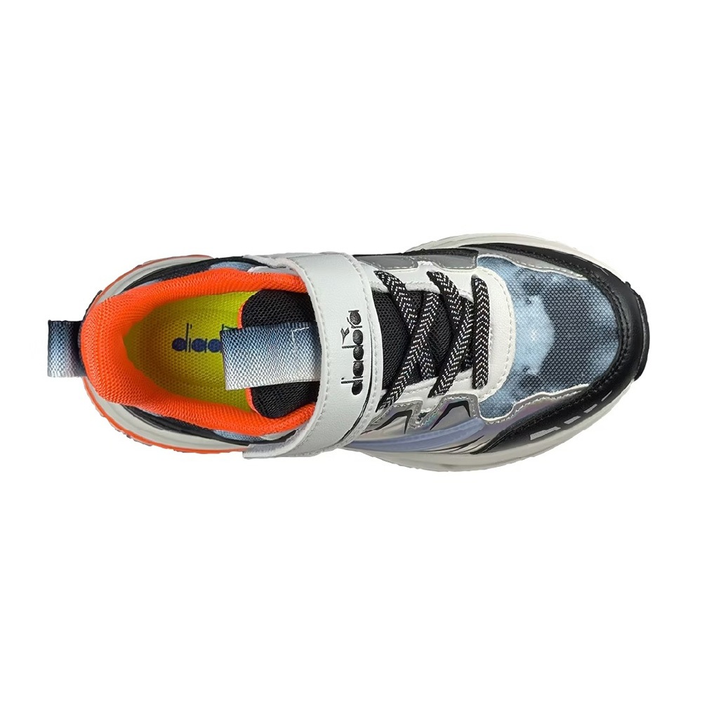 DIADORA迪亞多那 幻速輕量慢跑鞋 童運動鞋 童鞋 魔鬼氈 透氣 保護後跟 吸震 足弓支撐 抗菌 除臭 黑灰桔 藍粉, , large