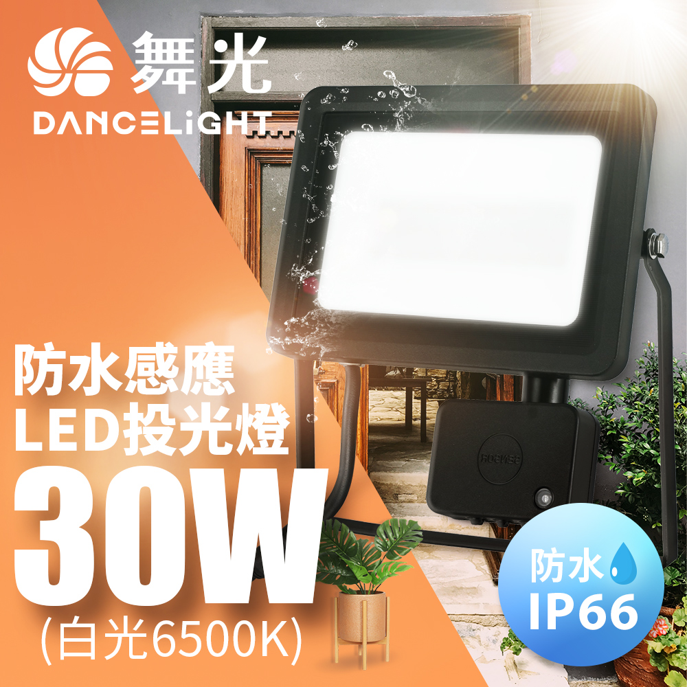 DanceLight microwave induction floodlight 30W IP66 waterproof anti-glare tempered glass (yellow light), , large