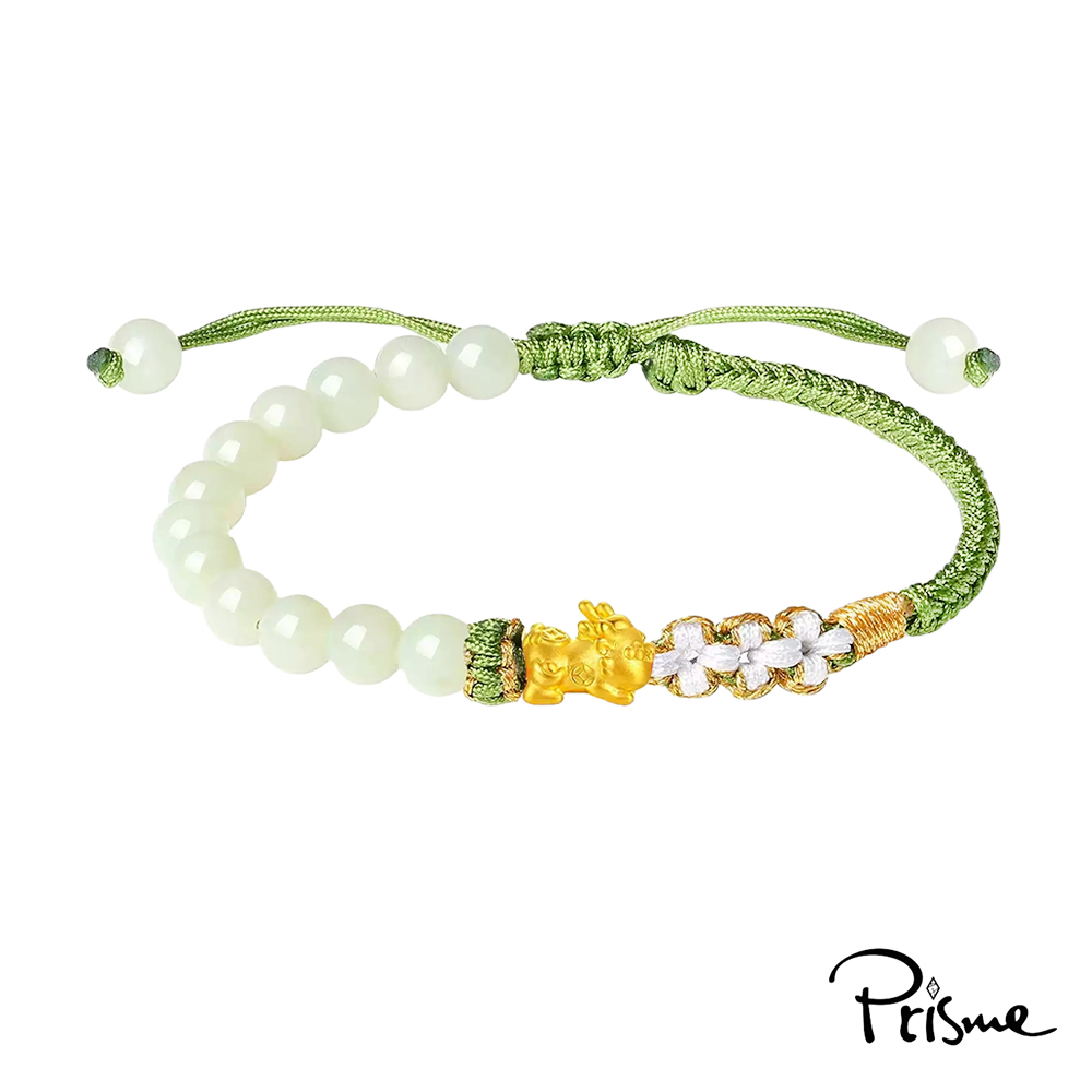 【Prisme Gold】黃金手鍊 貔貅寶寶 綠玉編織手環(金重：約0.08錢&plusmn;0.03), , large