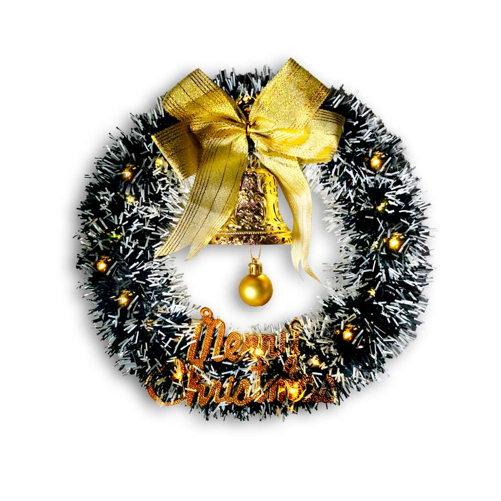 摩達客11吋風尚雅墨綠刷白系金蔥彎絲聖誕花圈+20燈LED暖白光燈串_本島免運費, , large