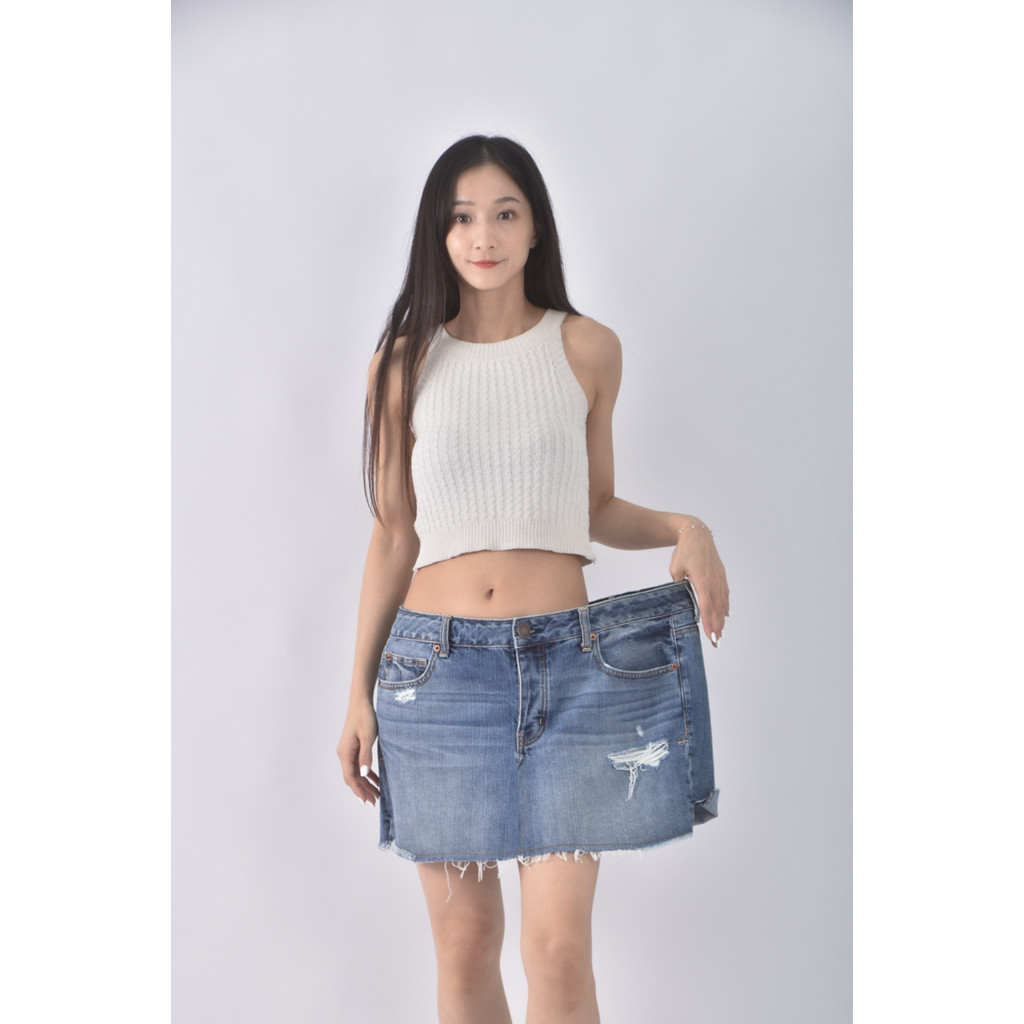(XS（含）以下) american eagle丹寧牛仔質感棉質純棉藍色短裙二手衣, , large