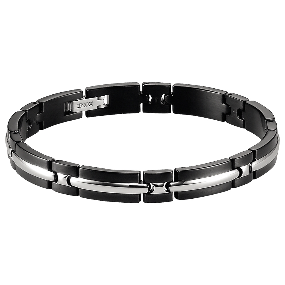 【快速出貨】法國 ROCHET TRINIDAD系列 不鏽鋼男士雙色手鍊-黑x銀 B042281, , large