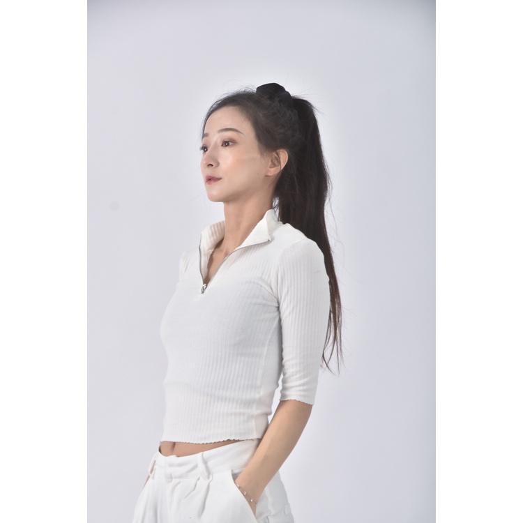 (S) 【安于晴Charlene私服】bershka質感五分袖白色長袖上衣二手衣, , large