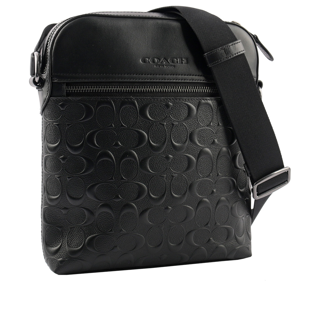 COACH Houston C Logo 浮雕牛皮日字拉鍊斜背包/黑色, , large