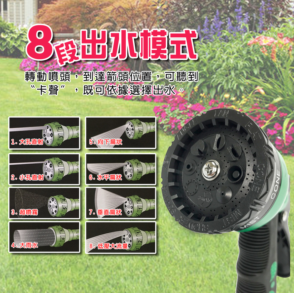 金德恩 GS MALL 台灣製造 八段高壓水槍組 三件組 八段水槍 可調式水槍 高壓水槍 水槍 園藝水槍 清潔水槍, , large
