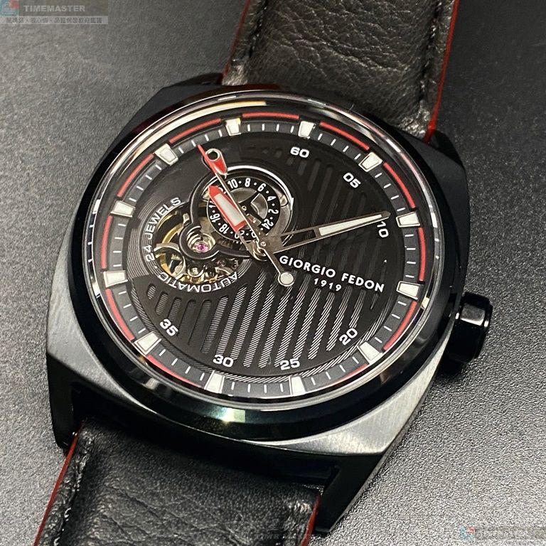 [星晴錶業]GiorgioFedon1919手錶,42mm,GF00088黑色錶面黑錶殼深黑色真皮皮革錶帶款, , large