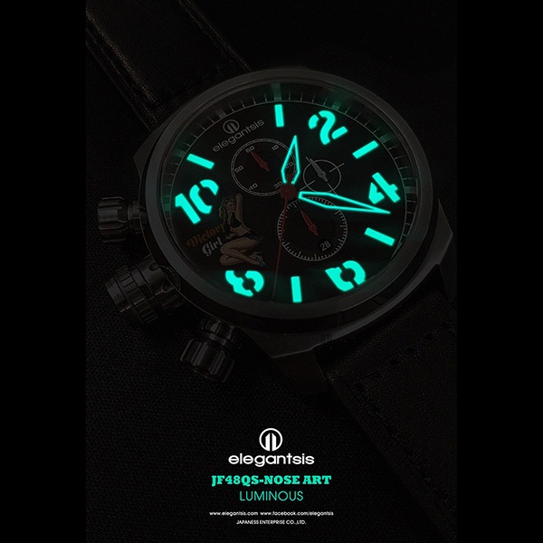 elegantsis JF48QS機頭藝術-女郎計時手錶-黑/48mm ELJF48QS-OB01LC, , large