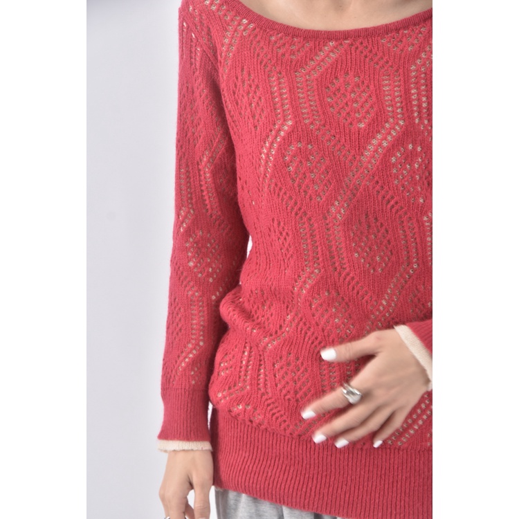 (M) 棉質假兩件粉色毛衣二手衣, , large