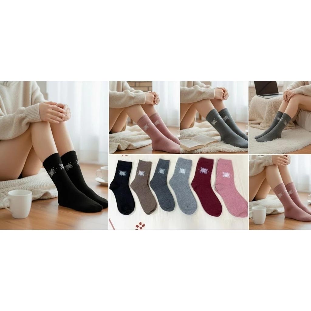 [凱美棉業]6雙組 隨機出色 冬日必備（女款）精緻保暖毛襪 防寒襪 保暖襪 毛襪 長襪 冬天襪-雪花款, , large
