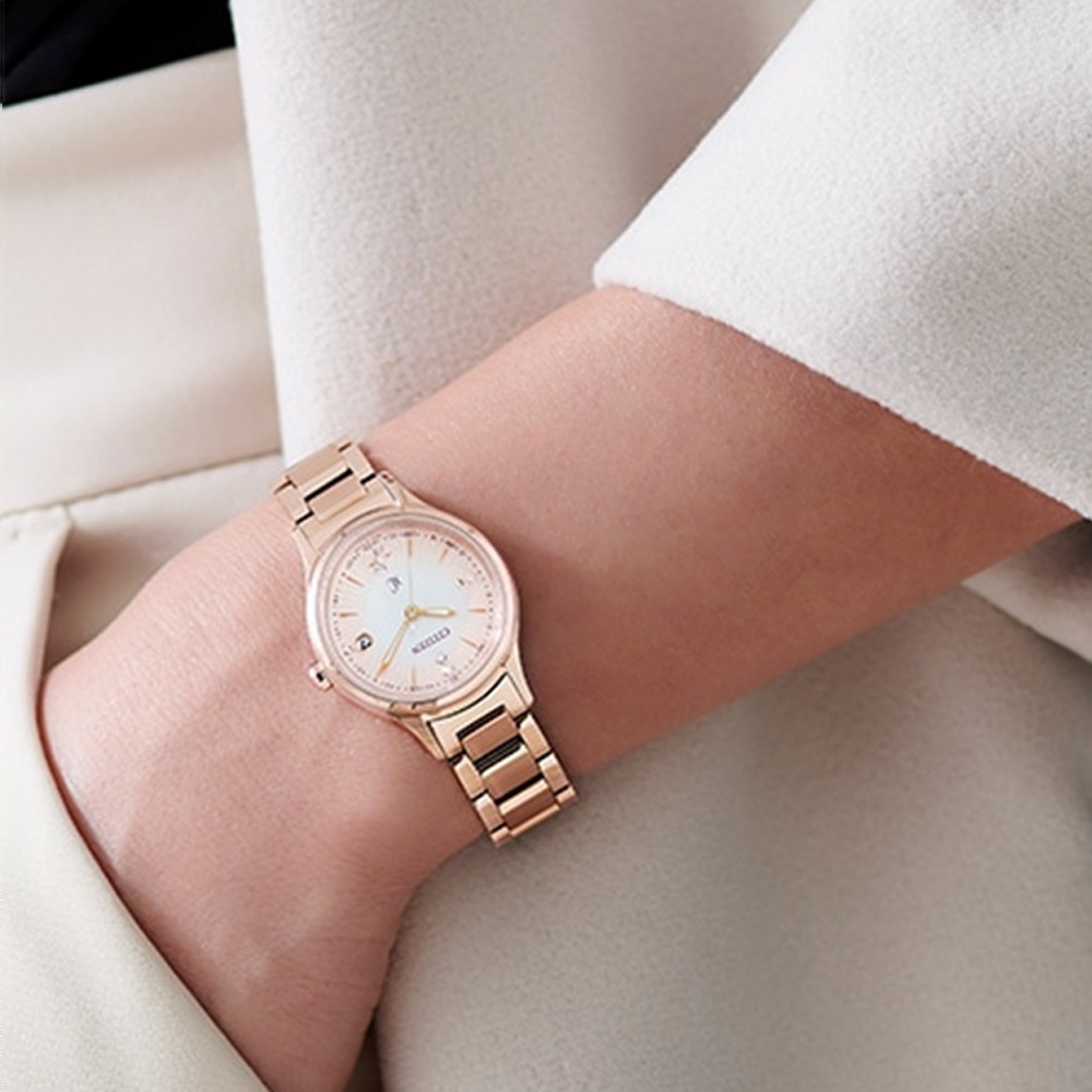 CITIZEN 星辰 XC 輕奢光限量款 晨光 光動能鈦金屬電波女錶 ES9497-61X, , large