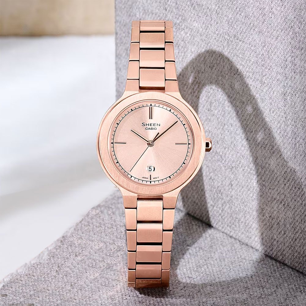 CASIO 卡西歐 SHEEN 奢華玫瑰金女錶 SHE-4559PG-4A, , large