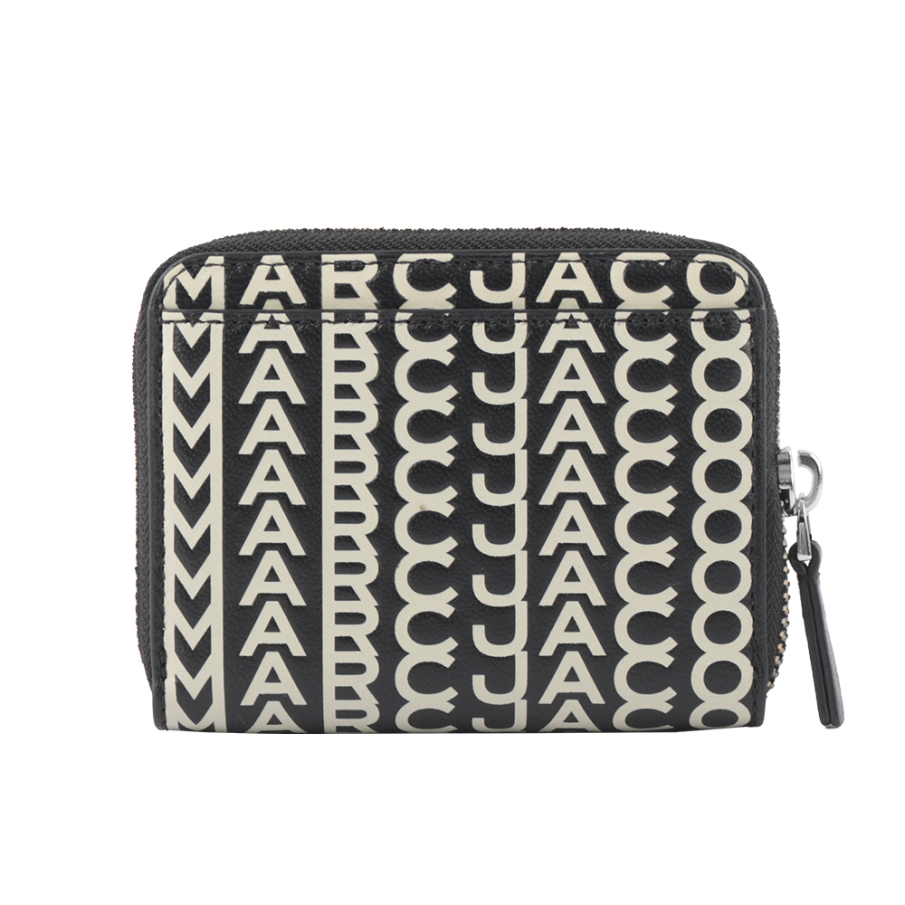 MARC JACOBS THE MONOGRAM 小羊皮滿版ㄇ形拉鍊卡夾/零錢包/黑色/白色, , large