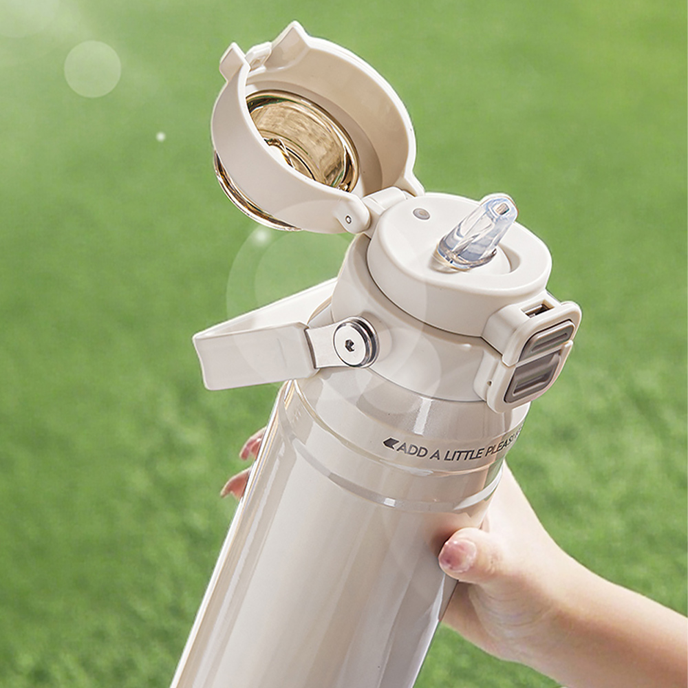 【TKK】悍馭系列 手提式 316不鏽鋼 一鍵彈蓋 兩用 保溫杯 運動水壺800ML(直飲+吸管)-夜瀾黑, , large