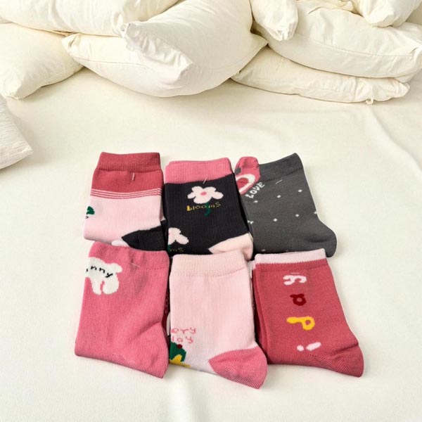 [Kaimei Cotton Industry] 10 pairs of random excellent pure cotton non-slip children's socks sweet pink style flower children's socks cartoon children's socks cute socks boys and girls socks bunny small flower, , large