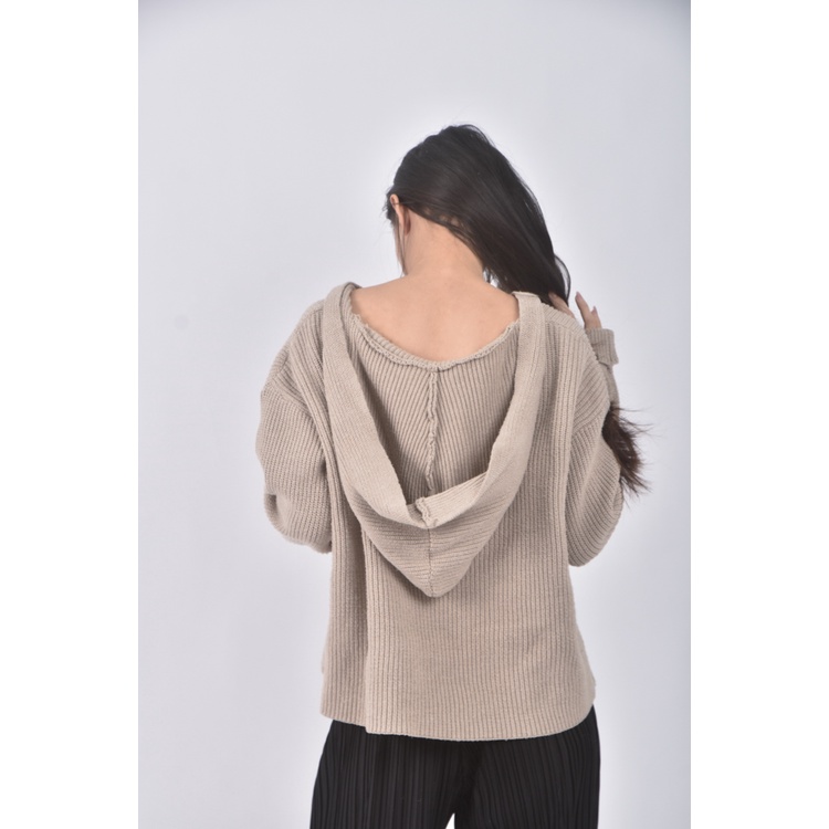 (F) 質感連帽杏色毛衣二手衣, , large