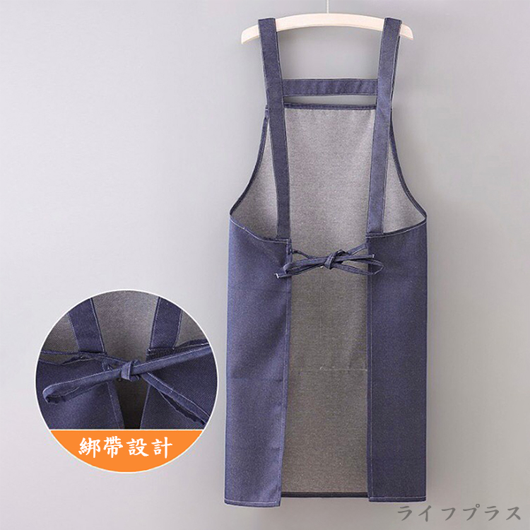 H肩帶牛仔四口圍裙-80*70cm-黑色-4件, , large