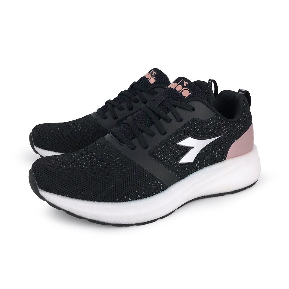 DIADORA迪亞多那 專業避震慢跑女鞋 女運動鞋 慢跑鞋 飛織 高彈 緩震 保護後跟 耐磨 止滑 黑玫瑰金 丈青桃紅, 黑玫瑰金,24, large