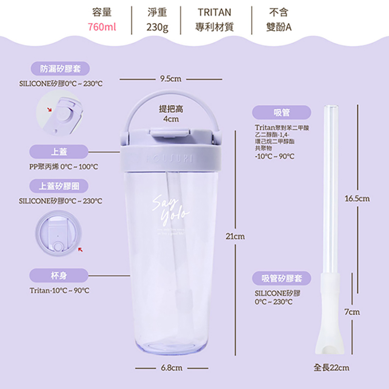 Tritan Tumbler Cup With Straw, , large
