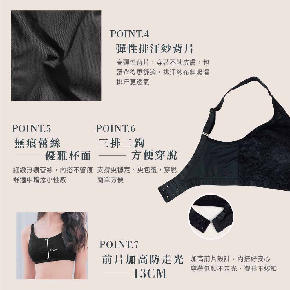 【可蘭霓Clany】台灣製蕾絲涼感多功能M-3XL無鋼圈內衣(性感黑 6920-63), , large