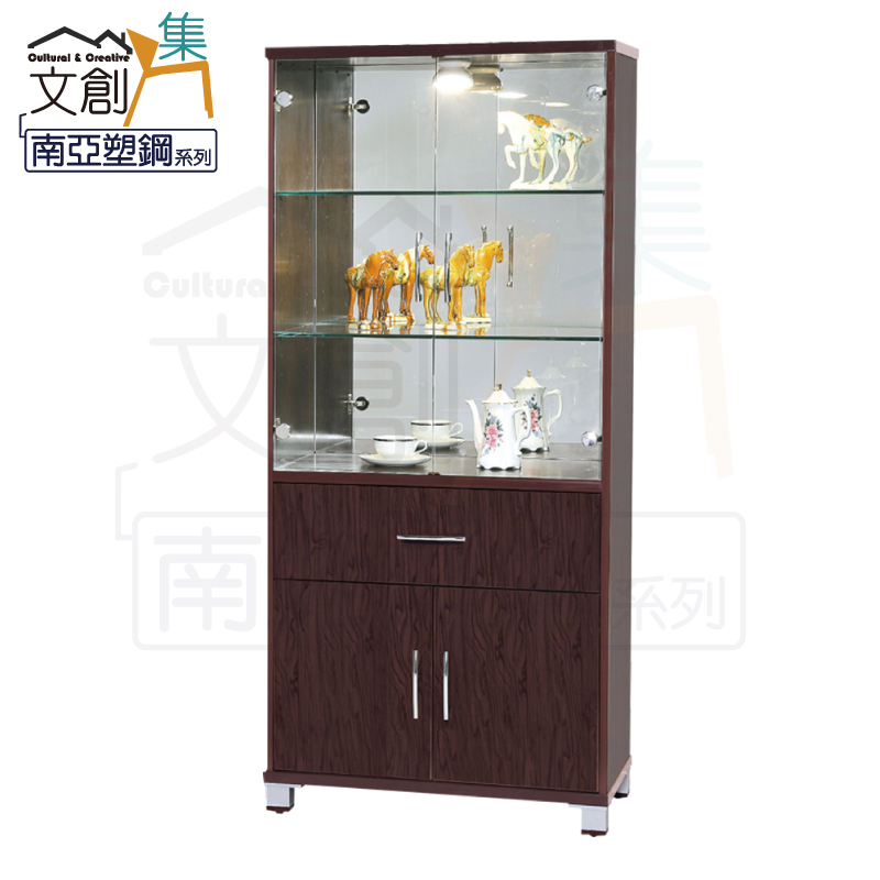 【文創集】瓦多 環保2.4尺南亞塑鋼玻璃四門單抽高展示櫃/收納櫃(客約商品)