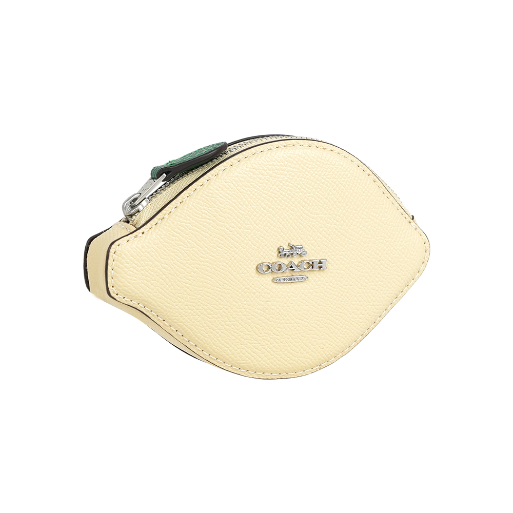 COACH 銀字Logo 防刮皮革檸檬造型拉鍊零錢包(月光黃), , large