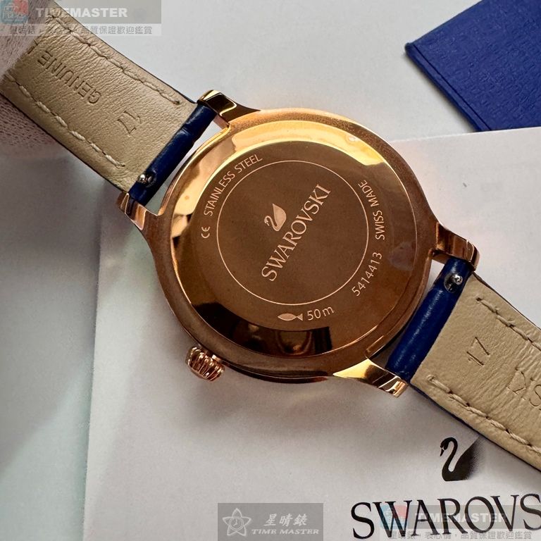 [星晴錶業]SWAROVSKI手錶,40mm,SW00033寶藍色錶面玫瑰金錶殼寶藍真皮皮革錶帶款, , large