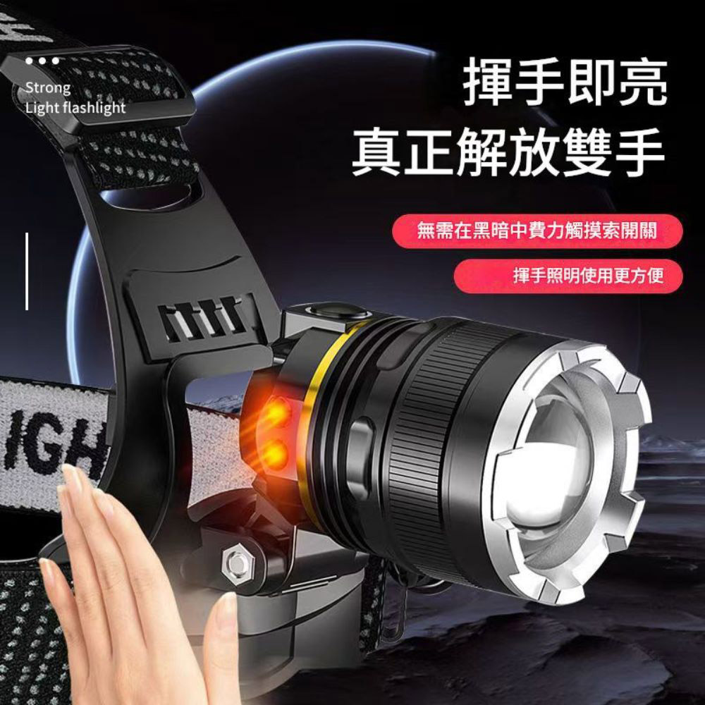 P50智能感應強光頭燈(USB線+18650電池*2), , large