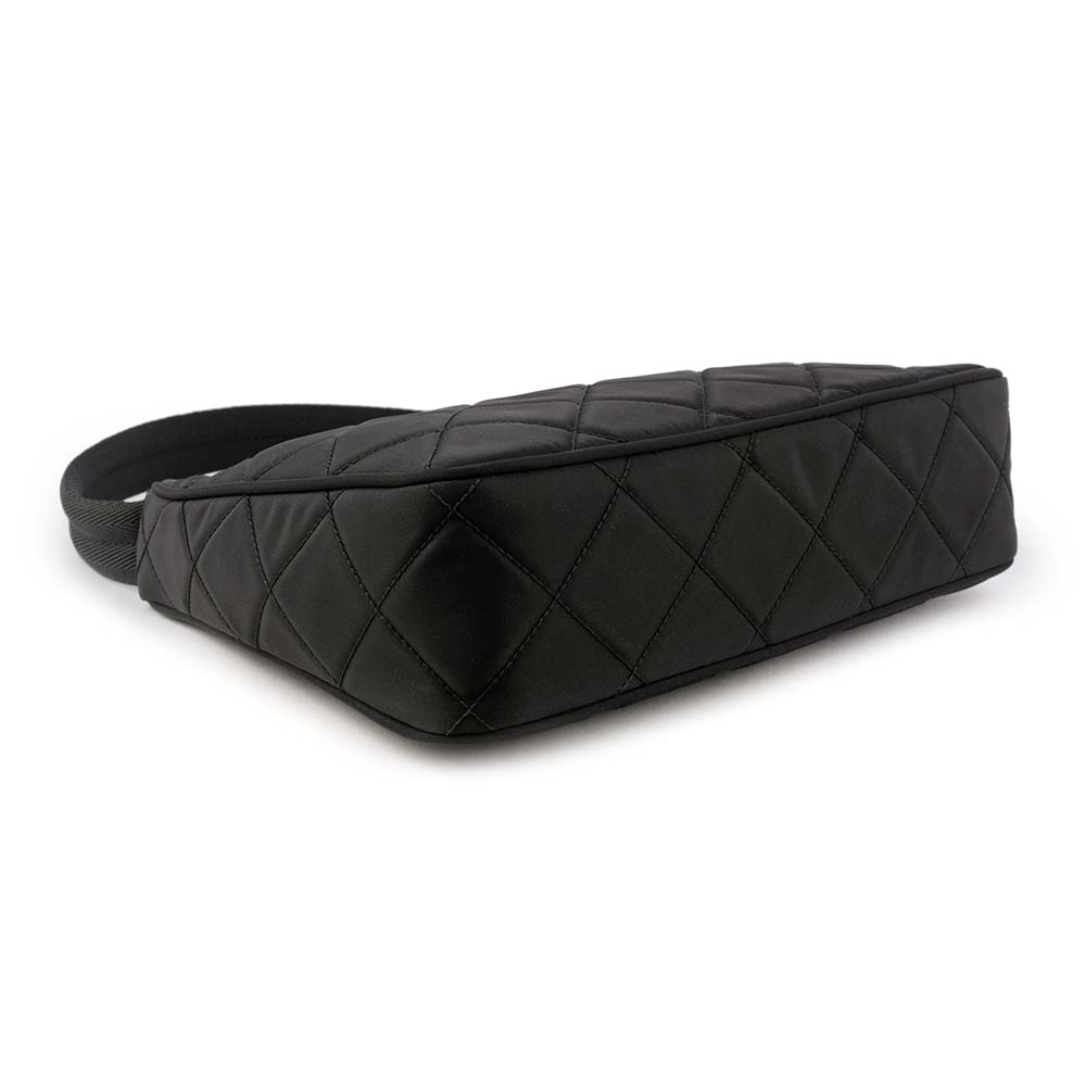PRADA 金色三角牌Logo 菱格紋尼龍迷你手提包/黑色, , large