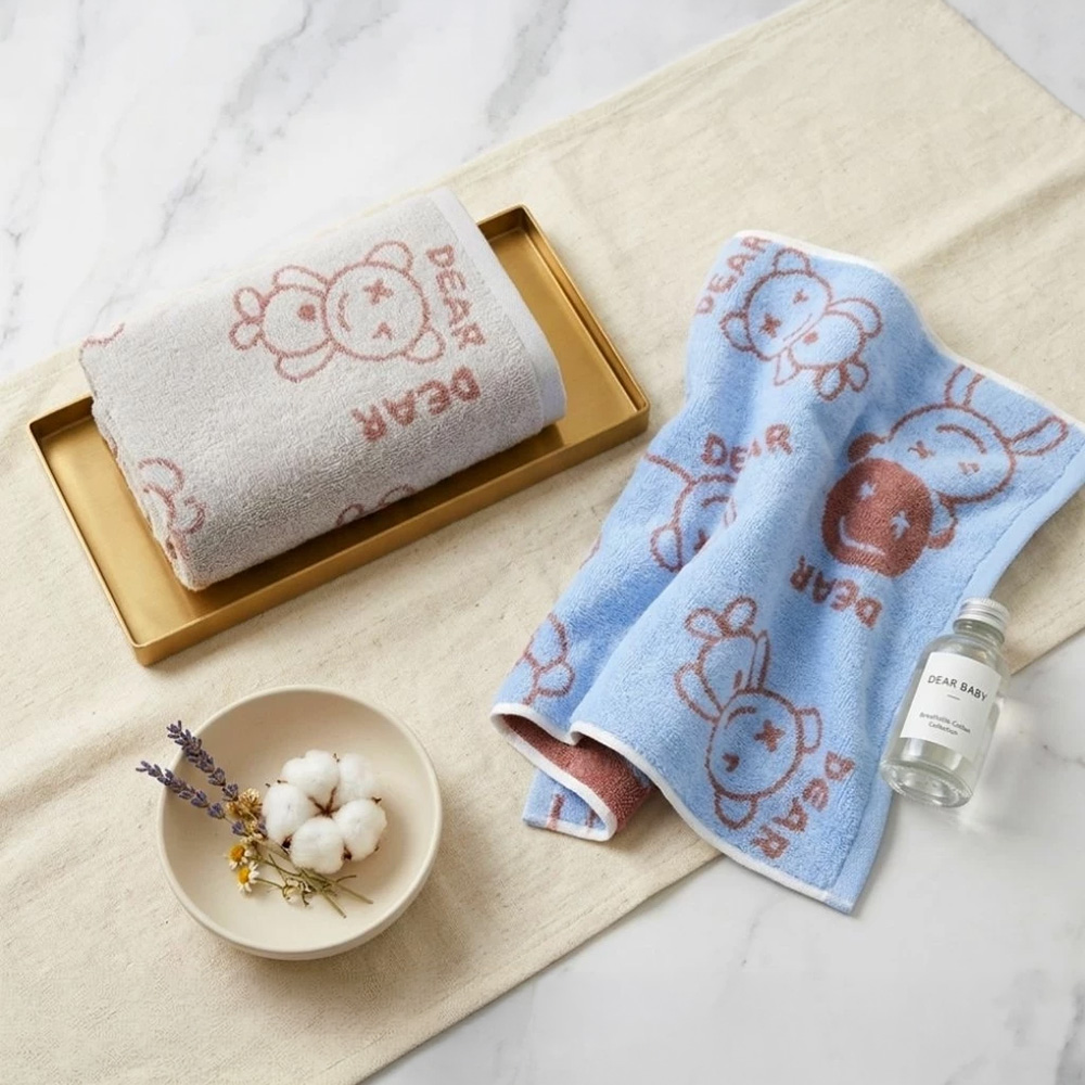 凱美棉業 | 7入組 隨機出色 純棉無捻紗 吸水童巾/擦澡巾/洗臉巾-龐克小熊, , large