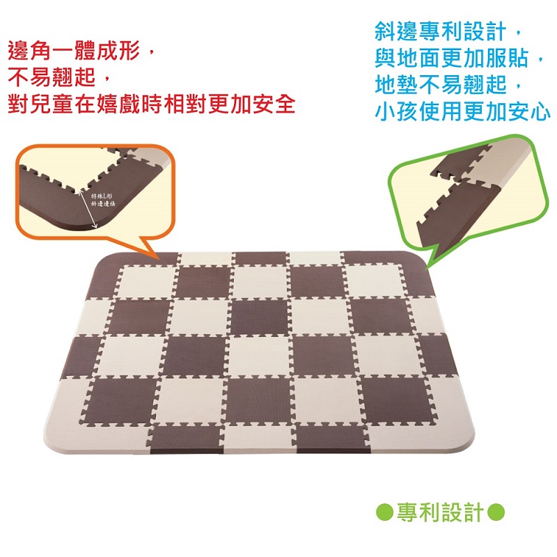 【PMU必美優】加厚巧拼地墊含邊條(咖啡/米色) 贈收納袋, , large