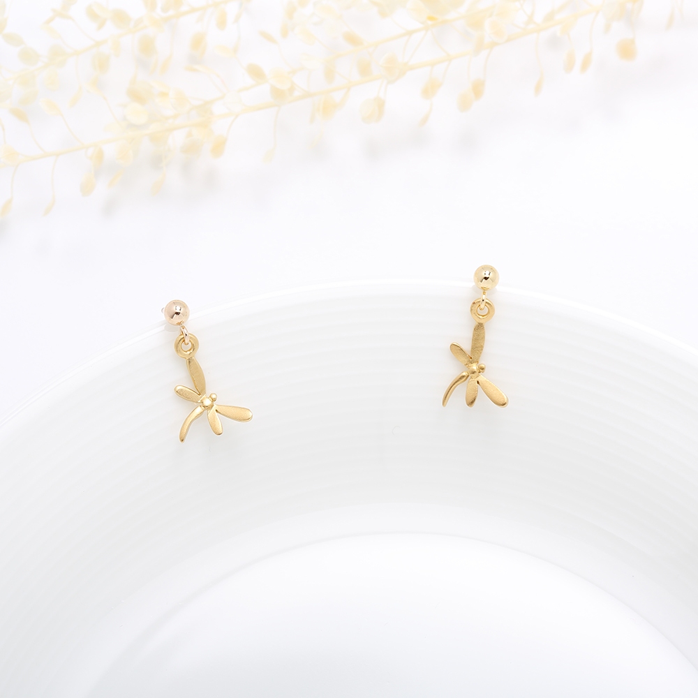【Angel & Me】幸福 蜻幸福 蜻蜓 s925 純銀 厚鍍24k純金 一對 耳環 耳環, , large