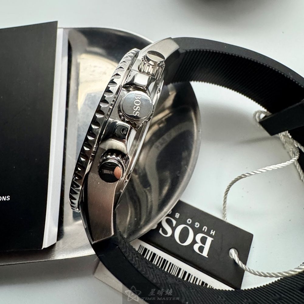 [星晴錶業]BOSS手錶,46mm,HB1513912黑色錶面黑錶殼深黑色矽膠錶帶款, , large