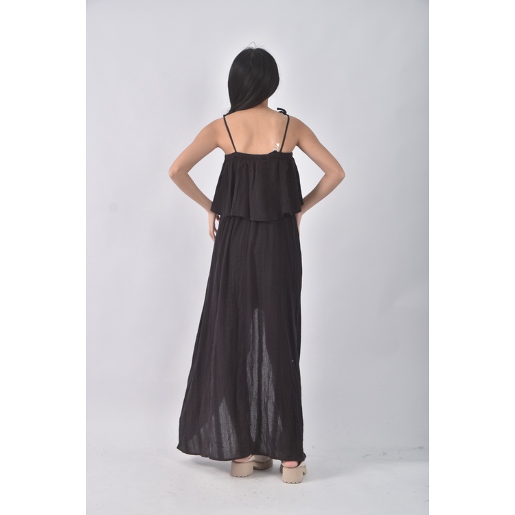 (S) rvca質感吊帶開岔黑色洋裝二手衣, , large