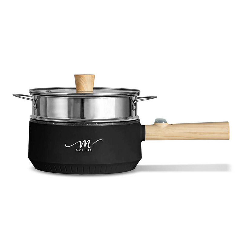【MOLIJIA 魔力家】1.6L-M18多功能美食料理不沾電火快煮烹飪鍋+M1812不鏽鋼蒸籠-黑木紋, , large